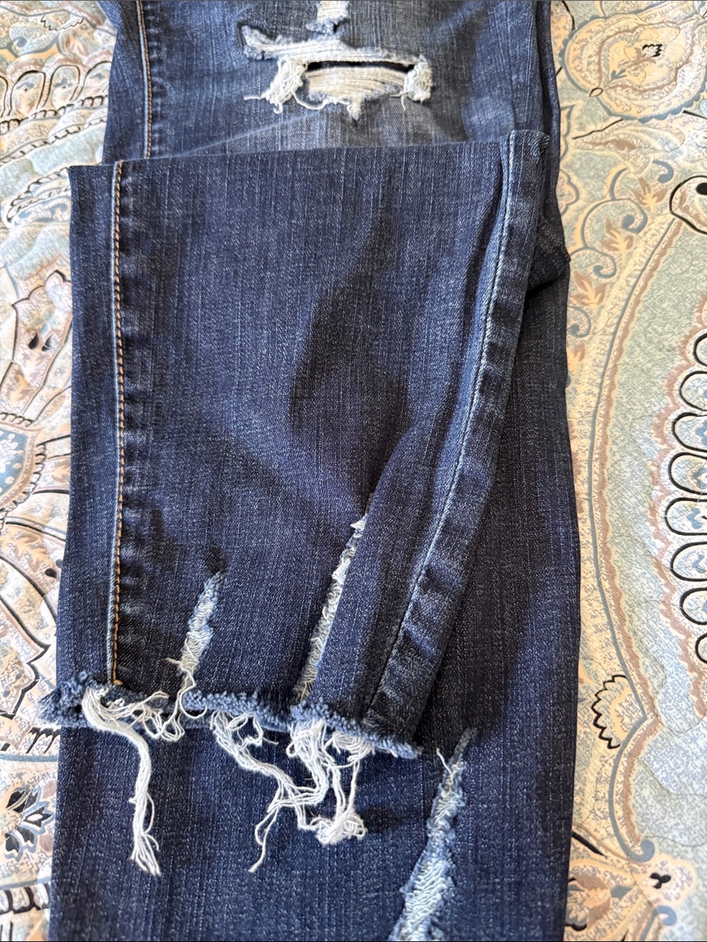 Lane Bryant Men's Slim Straight Jeans in Dark Blue Denim with Distressed Detail - Picture 3 of 4
